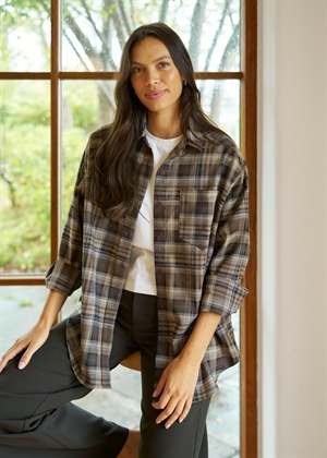 Dalma flannel skjorte Dark Taupe Neo Noir